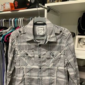 BKE Button Down Plaid Fitted Shirt
